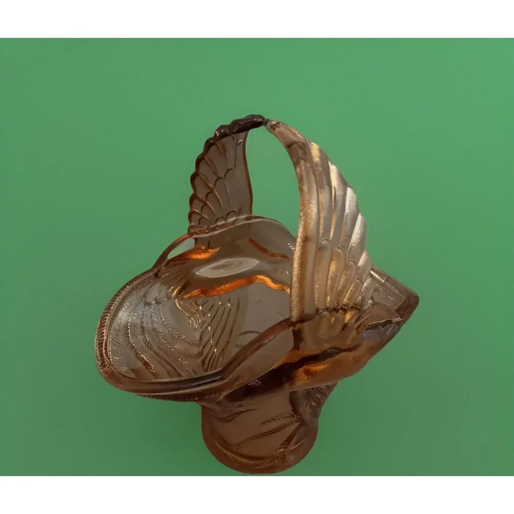 VTG Indiana Glass Amber Tiara Bird‎ Of Paradise Pressed Glass Wedding Basket MCM